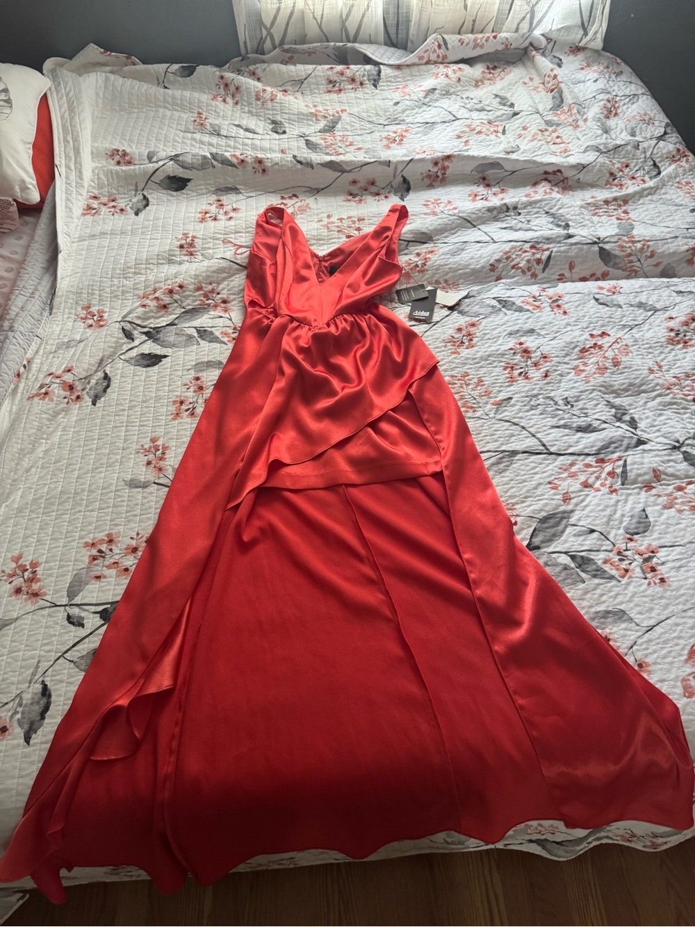 Aidan by Aidan Mattox Red Satin High-Low Evening Dress